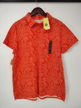 all in motion NWT Bright Orange W/White Print Short-Sleeve Polo Mens XL